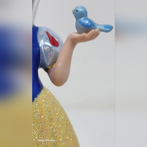 Vintage Disney Snow White Ceramic Figure Glitter Sparkle Dress Base Blue Bird 7" - Picture 7 of 14